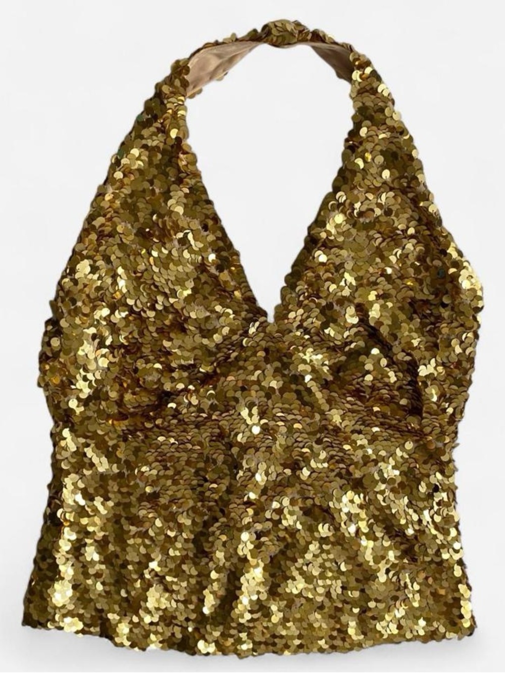 Y2K Gold Sequin Halter Top